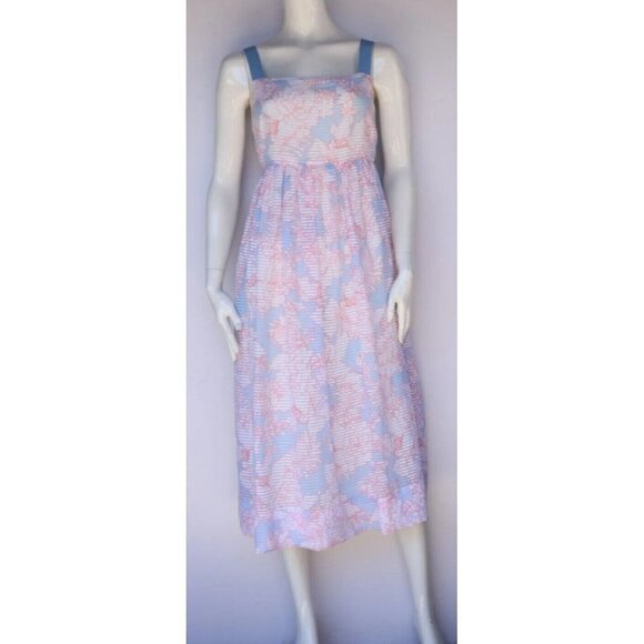 Paul & Joe Sister Womens Size 42 Blue Pink Floral Stripe Dress Pockets Tank Midi - Picture 3 of 8